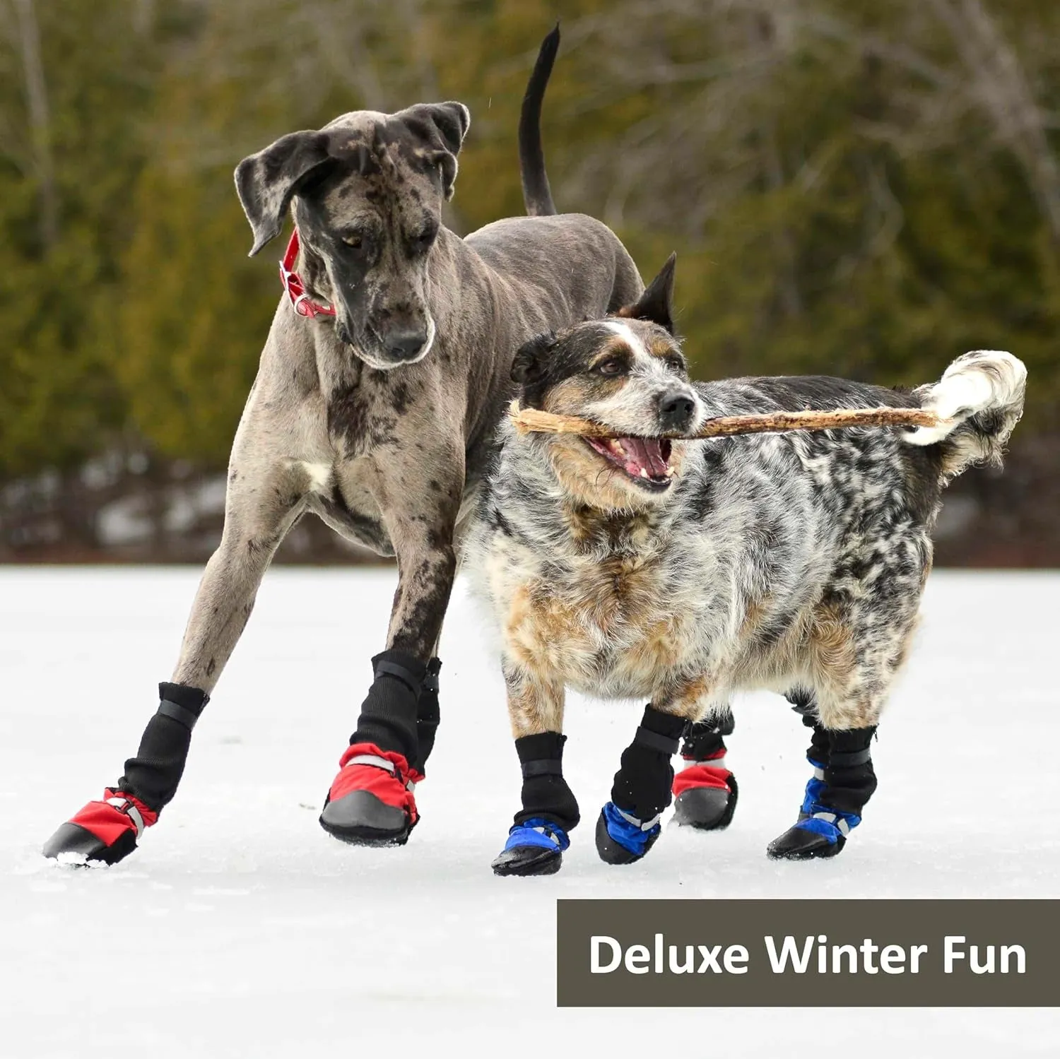 ,  Deluxe Waterproof Winter Dog Boots with Side Zipper Opening and Top Fastening Strap for Cold Weather - 4 Boots