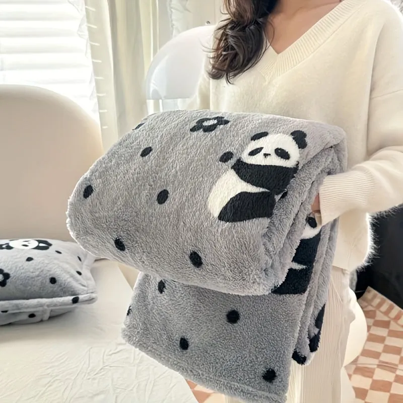 1pc Cozy Traditional Style Plaid Flannel Blanket, Red And White Or Black And White, Soft Panda Velvet (Polyester Fiber), Warm Travel Pet Blanket For Dogs And Cats, Washable