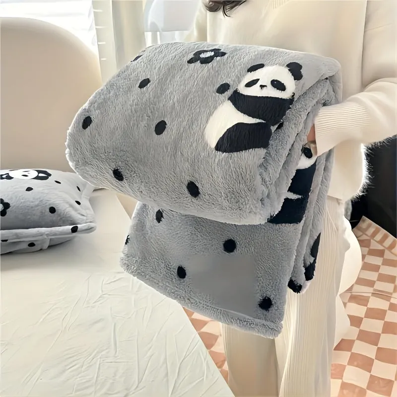 1pc Cozy Traditional Style Plaid Flannel Blanket, Red And White Or Black And White, Soft Panda Velvet (Polyester Fiber), Warm Travel Pet Blanket For Dogs And Cats, Washable