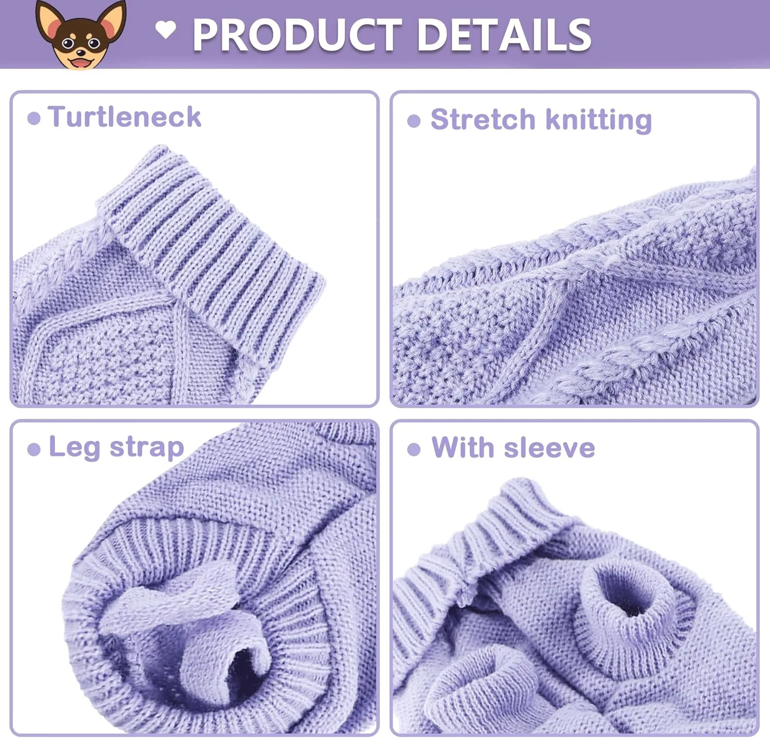 2 Pieces Dog Sweater for Small Dogs Chihuahua Clothes Spring Winter Cute Knitwear Turtleneck Thick Warm Clothes for Yorkie Cat Extra Small Dog Clothes (XX-Small)
