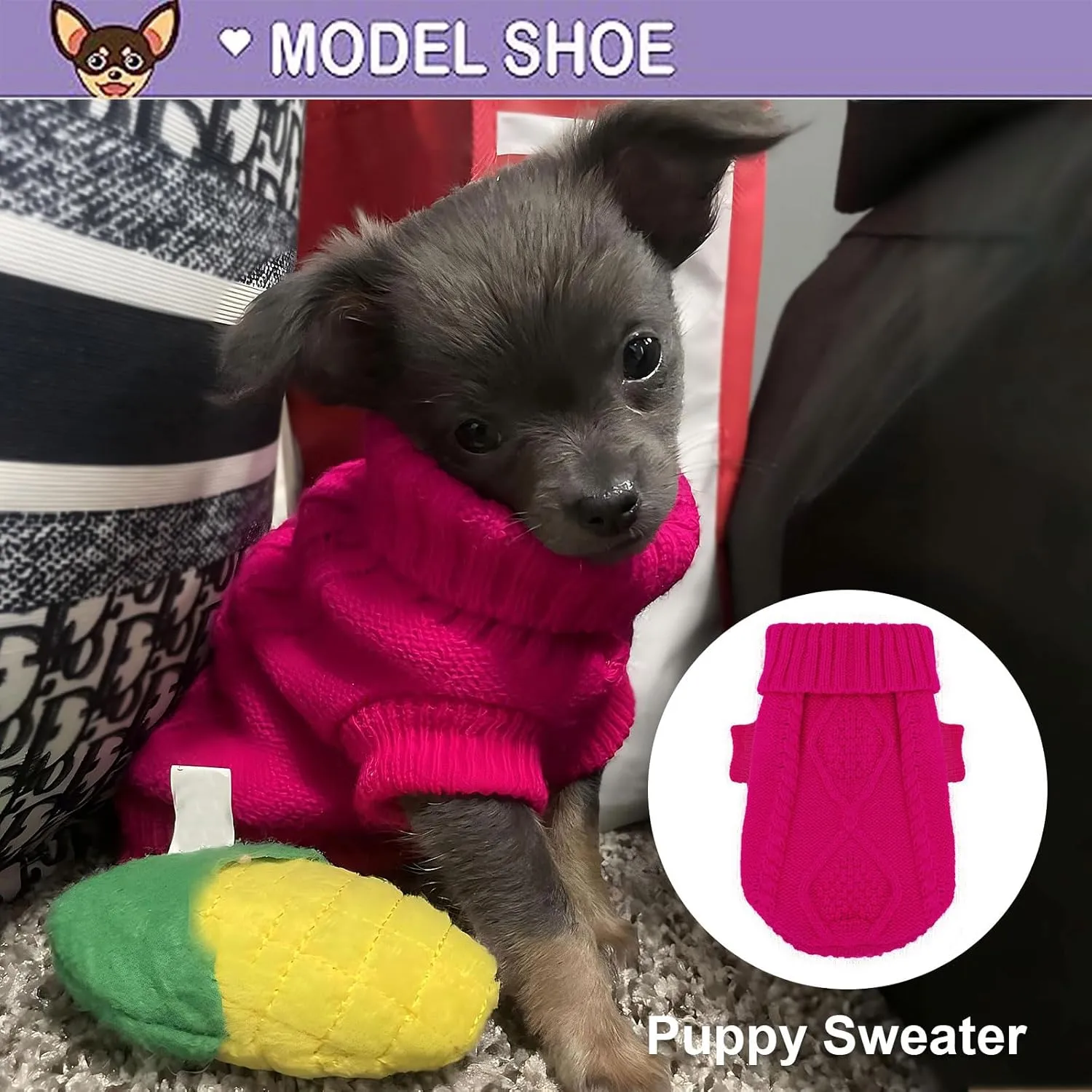 2 Pieces Dog Sweater for Small Dogs Chihuahua Clothes Spring Winter Cute Knitwear Turtleneck Thick Warm Clothes for Yorkie Cat Extra Small Dog Clothes (XX-Small)