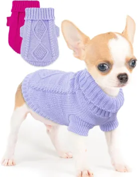 2 Pieces Dog Sweater for Small Dogs Chihuahua Clothes Spring Winter Cute Knitwear Turtleneck Thick Warm Clothes for Yorkie Cat Extra Small Dog Clothes (XX-Small)
