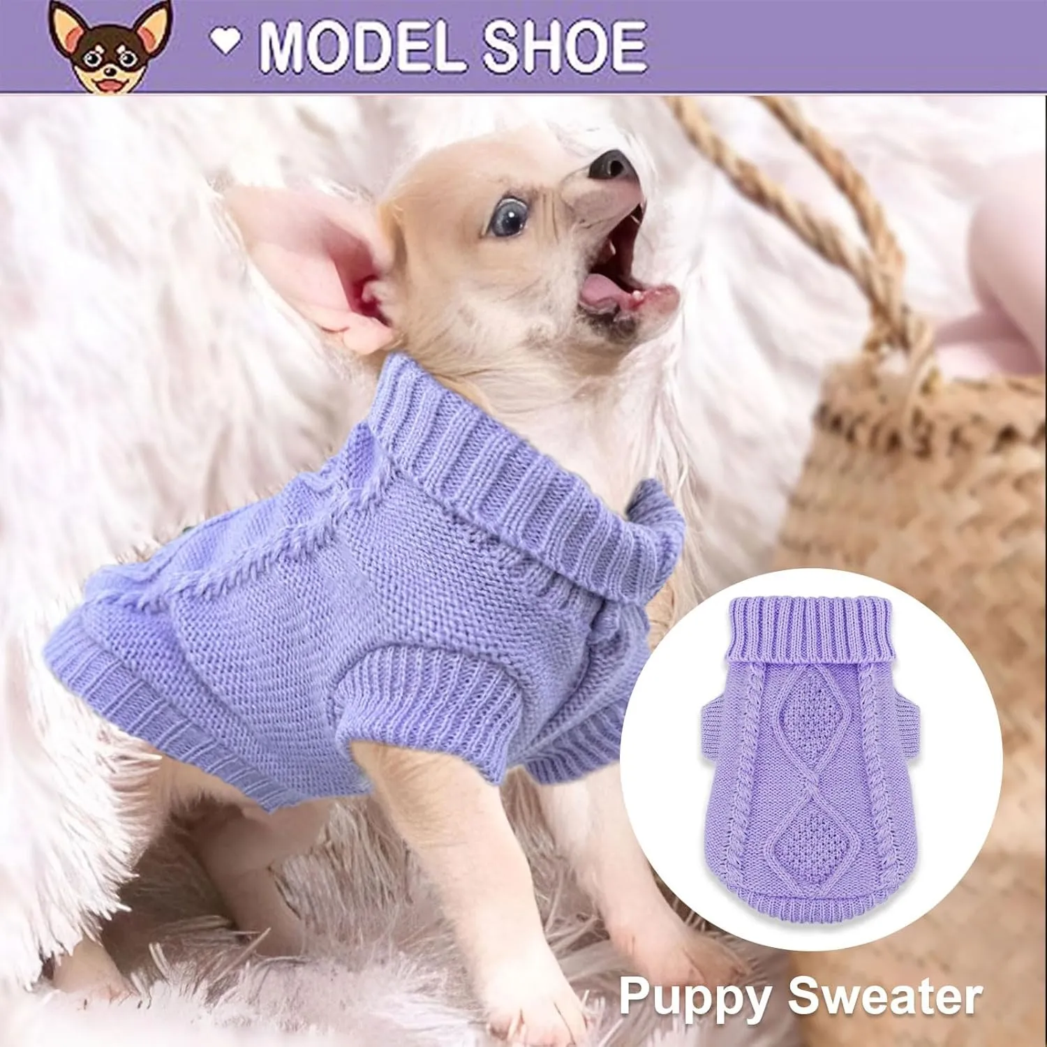 2 Pieces Dog Sweater for Small Dogs Chihuahua Clothes Spring Winter Cute Knitwear Turtleneck Thick Warm Clothes for Yorkie Cat Extra Small Dog Clothes (XX-Small)