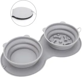 3-in-1 Foldable Slow Feeder Dog Bowls with Non-Spill Silicone Mat - Perfect for Large, Medium, and Small Breeds - Promotes Healthy Eating Habits - Portable and Easy to Store
