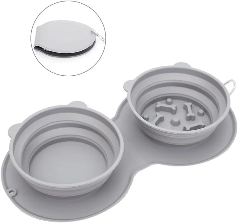 3-in-1 Foldable Slow Feeder Dog Bowls with Non-Spill Silicone Mat - Perfect for Large, Medium, and Small Breeds - Promotes Healthy Eating Habits - Portable and Easy to Store