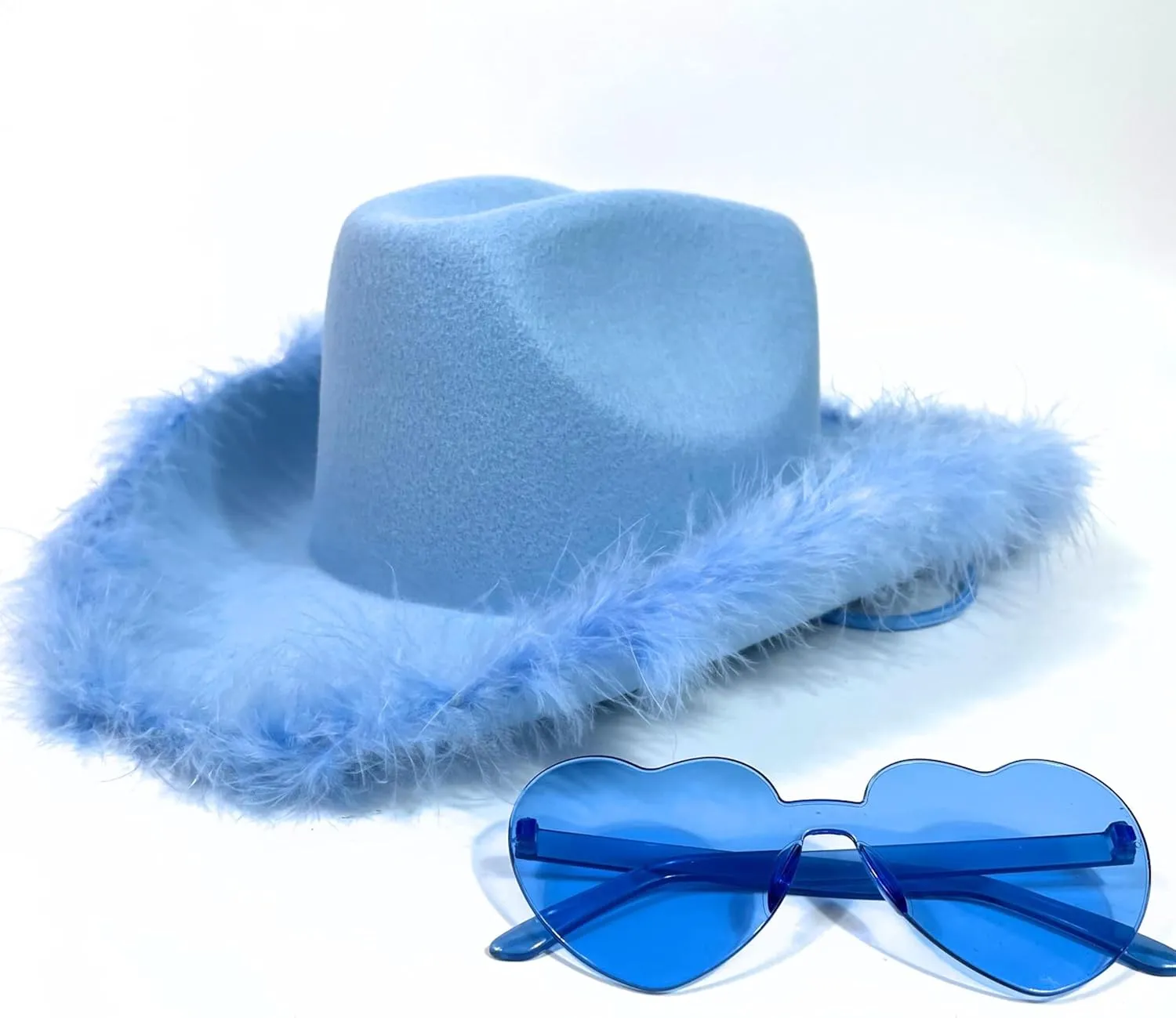4E's Novelty Cowboy Hat with feathers With Heart Shaped Sunglasses for Women, Felt Cowgirl Hat for Party Costume Dress Up