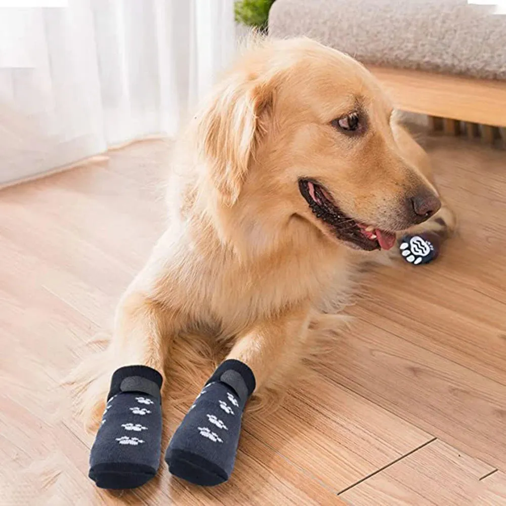 4Pcs Winter Warm Dog Socks - Adjustable Anti Slip Skid Pet Shoes - Soft Breathable Paw Protector for Small Puppy Cat Dogs