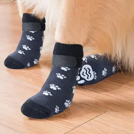 4Pcs Winter Warm Dog Socks - Adjustable Anti Slip Skid Pet Shoes - Soft Breathable Paw Protector for Small Puppy Cat Dogs