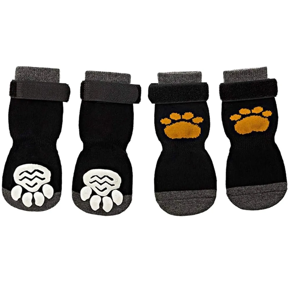 4Pcs Winter Warm Dog Socks - Adjustable Anti Slip Skid Pet Shoes - Soft Breathable Paw Protector for Small Puppy Cat Dogs