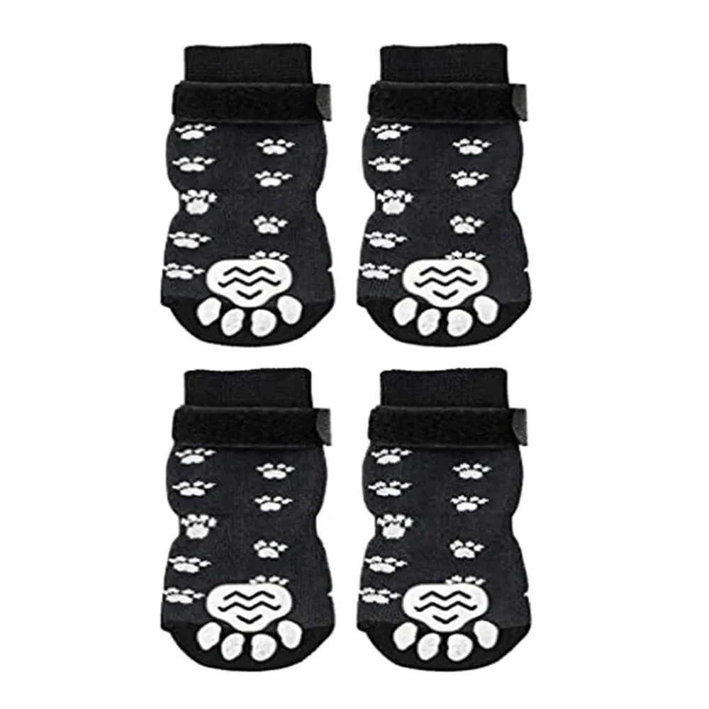 4Pcs Winter Warm Dog Socks - Adjustable Anti Slip Skid Pet Shoes - Soft Breathable Paw Protector for Small Puppy Cat Dogs