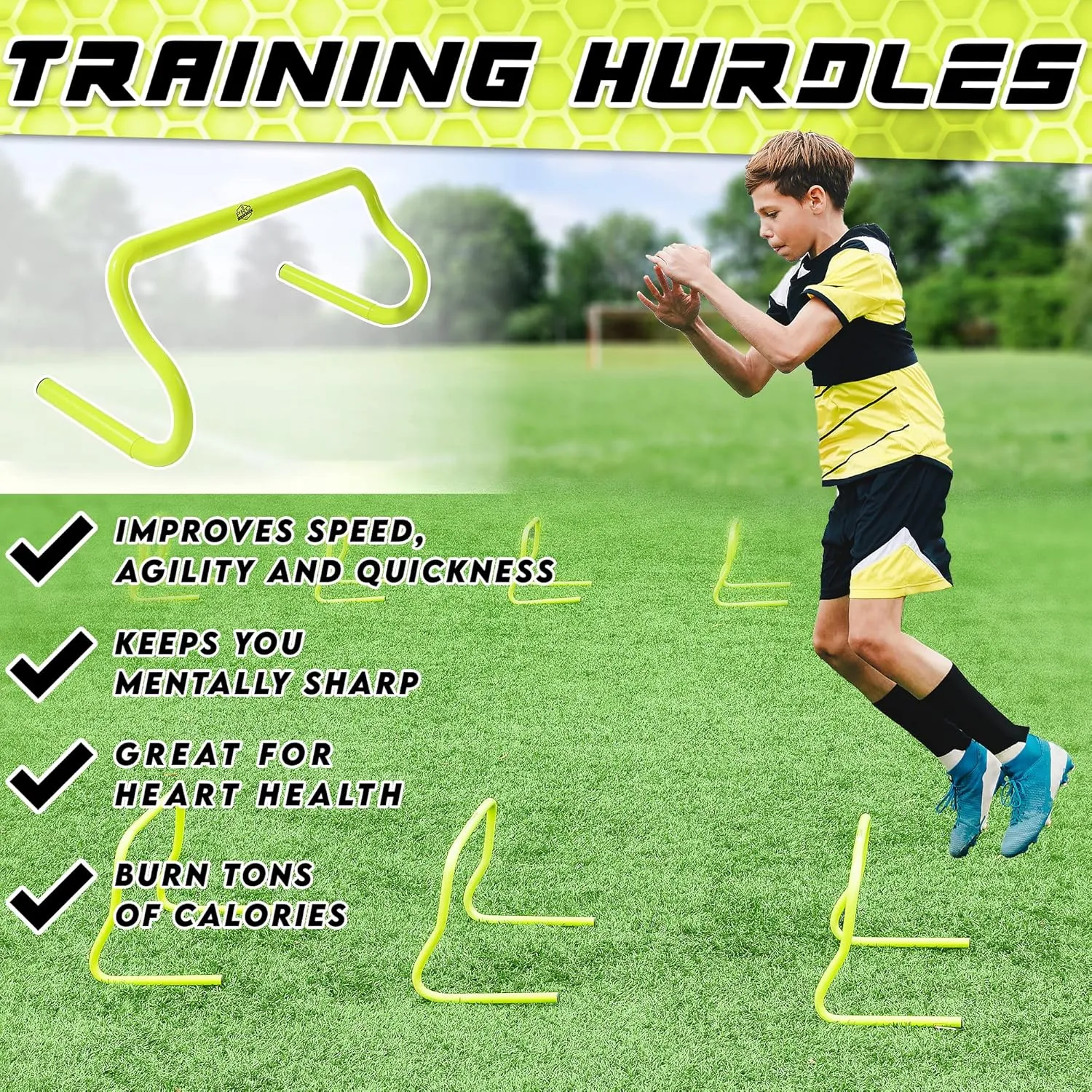 Agility Ladder Speed Training Equipment Includes 5 Speed Hurdles Agility Speed Ladder, Jump Rope, Cones, Soccer Training Equipment for Kids - Football Training Equipment