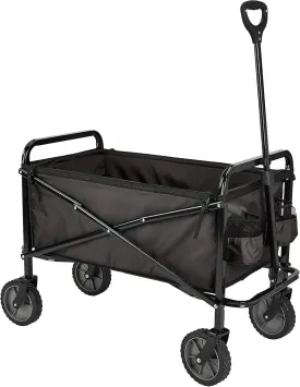 Amazon Basics Collapsible Folding Outdoor Utility Wagon for Sports, Garden, Camping, and Shopping, Heavy Duty, Large Capacity, Black