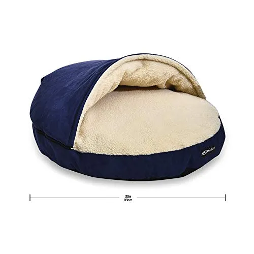 Amazon Basics Cozy Pet Cave Bed for Dog, Large 35 x 35 x 13 Inches, Blue
