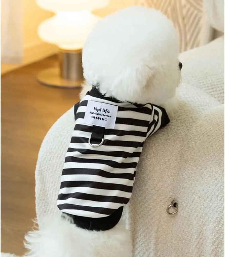 Autumn Dog Hoodies with Leash Ring Warm Striped Puppy Shirt for Small Dog Girl Boy Cat Sweater Winter Pet Clothes Pomeranian Chihuahua Cold Weather Coat (Medium, Black)