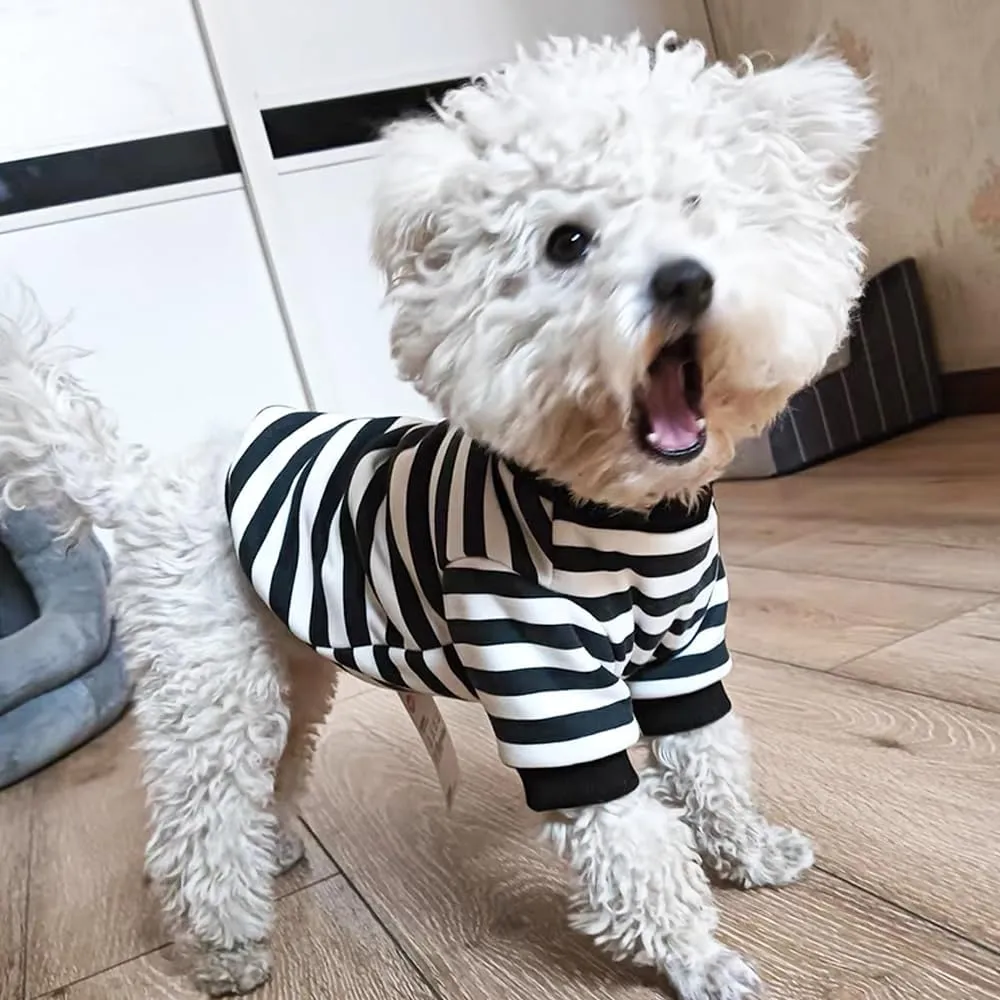 Autumn Dog Hoodies with Leash Ring Warm Striped Puppy Shirt for Small Dog Girl Boy Cat Sweater Winter Pet Clothes Pomeranian Chihuahua Cold Weather Coat (Medium, Black)