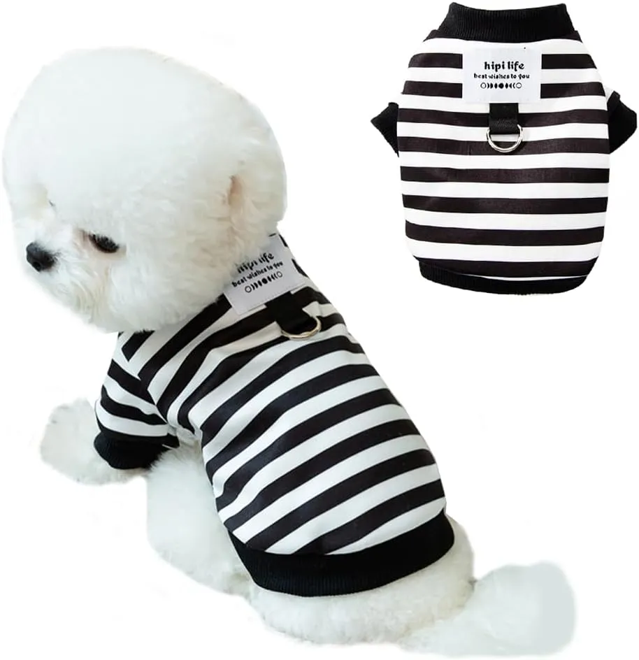 Autumn Dog Hoodies with Leash Ring Warm Striped Puppy Shirt for Small Dog Girl Boy Cat Sweater Winter Pet Clothes Pomeranian Chihuahua Cold Weather Coat (Medium, Black)
