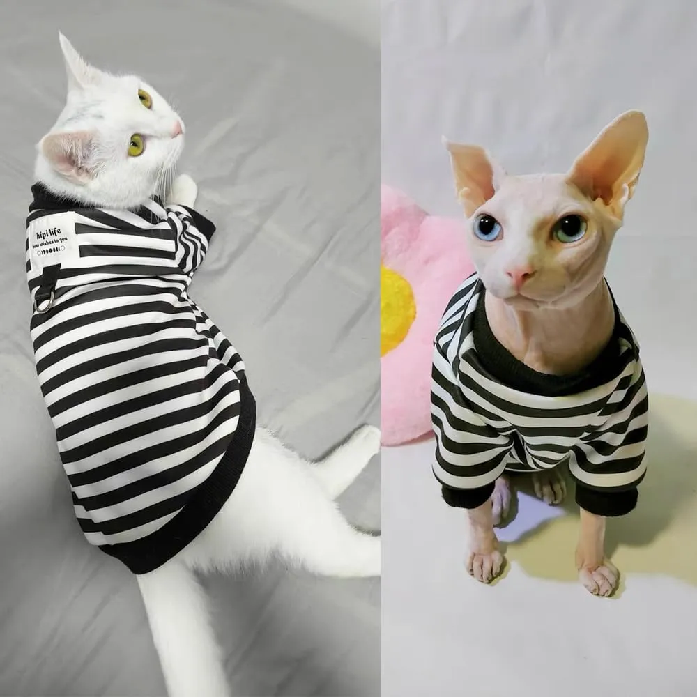Autumn Dog Hoodies with Leash Ring Warm Striped Puppy Shirt for Small Dog Girl Boy Cat Sweater Winter Pet Clothes Pomeranian Chihuahua Cold Weather Coat (Medium, Black)
