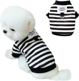 Autumn Dog Hoodies with Leash Ring Warm Striped Puppy Shirt for Small Dog Girl Boy Cat Sweater Winter Pet Clothes Pomeranian Chihuahua Cold Weather Coat (Medium, Black)
