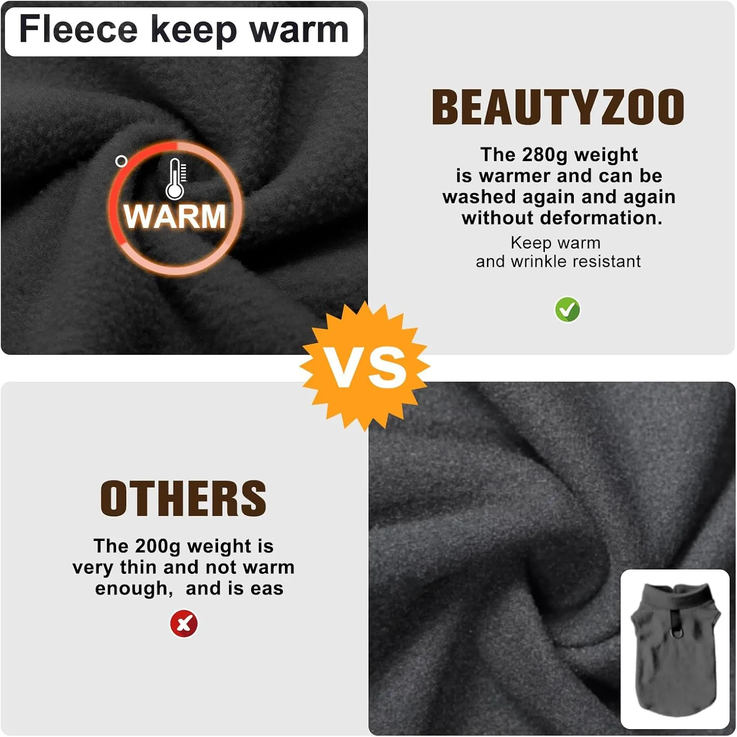 BEAUTYZOO Dog Fleece Vest Sweater Winter Jacket for Large Dogs with D-Ring Leash Cold Weather Coat Hoodie for L Dogs Boy or Girls