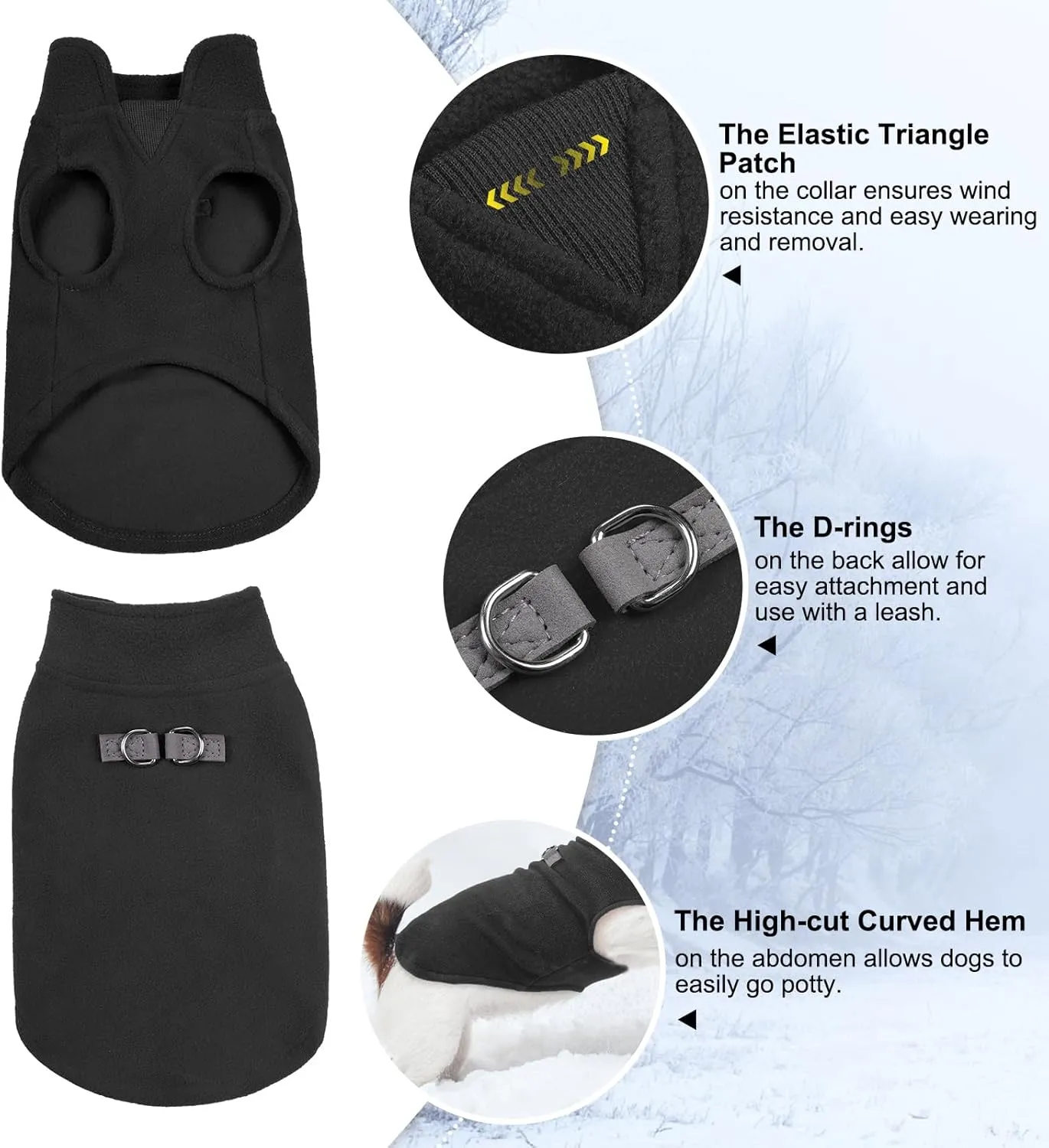 BEAUTYZOO Dog Fleece Vest Sweater Winter Jacket for Large Dogs with D-Ring Leash Cold Weather Coat Hoodie for L Dogs Boy or Girls