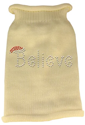 Believe Rhinestone Knit Pet Sweater SM Cream