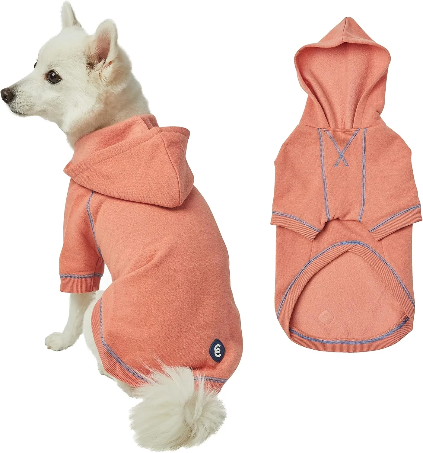 Blueberry Pet Essentials 2023 New Soft & Comfy Better Basic Cotton Blend Dog Hoodie Sweatshirt in Coral, Back Length 20", Pack of 1 Jacket for Dogs