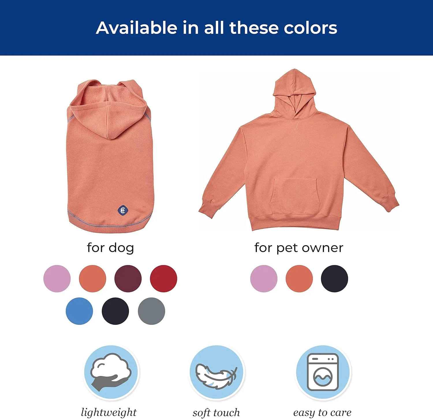 Blueberry Pet Essentials 2023 New Soft & Comfy Better Basic Cotton Blend Dog Hoodie Sweatshirt in Coral, Back Length 20", Pack of 1 Jacket for Dogs