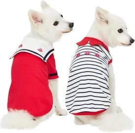 Blueberry Pet Soft & Comfy Summer Vacation Beach Cotton Dog T-Shirts, Cerise Red, 2 Pack, Sailor Suit Shirts Tank Top Clothes, Back Length 18"