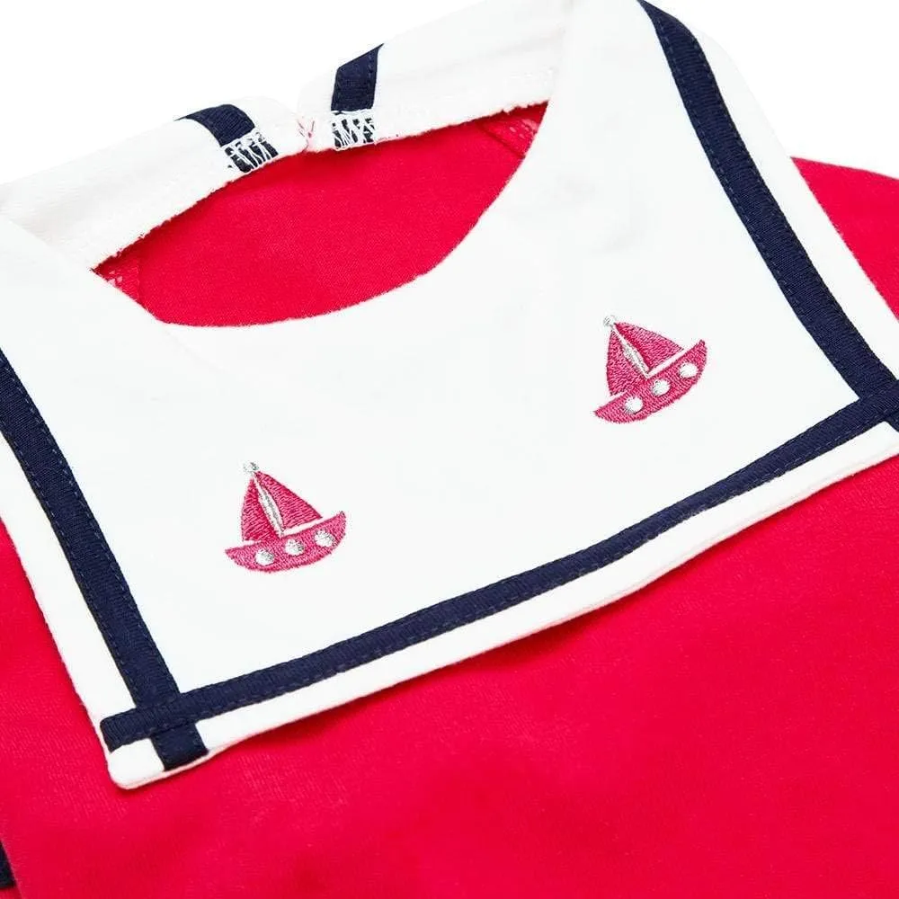 Blueberry Pet Soft & Comfy Summer Vacation Beach Cotton Dog T-Shirts, Cerise Red, 2 Pack, Sailor Suit Shirts Tank Top Clothes, Back Length 18"