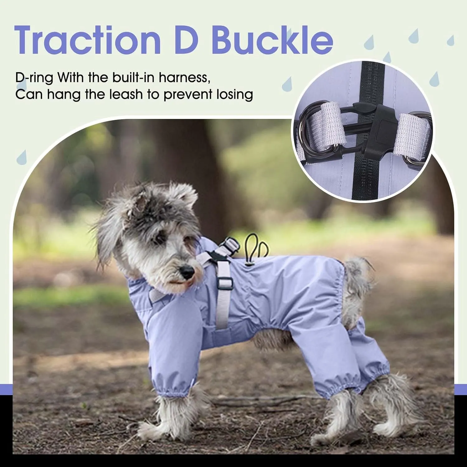 BRKURLEG Dog Raincoat for Small Dogs, Small Dog Rain Jacket with Harness Built in, Waterproof 4 Legs Puppy Raincoats, Puppy Outdoor Jacket with Reflective Strip, Purple, M
