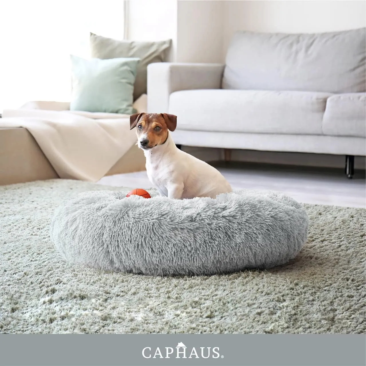 CAPHAUS 24/30 Inch Calming Donut Pet Bed for Small/Medium Cats and Dogs, Anti-Slip Bottom, Washable, Anti-Anxiety Fluffy Round Cat Bed, Indoor Shaggy Cuddler Cotton Candy Brown, Light Gray, Pink Bed