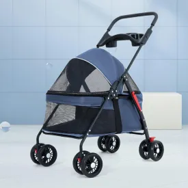 Cat Dog Stroller, Lightweight Travel Pet Stroller for Small Medium Dogs & Cats with 360 Degree Front Wheel Swivel, Rear Wheel Breaks, 2 Security Leashes, Cup Holder, Storage Basket,Blue
