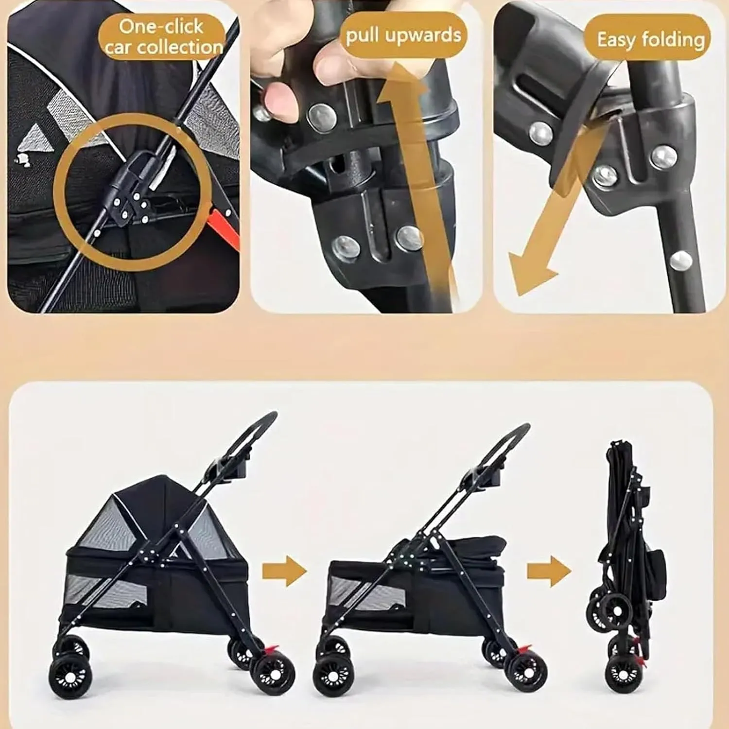 Cat Dog Stroller, Lightweight Travel Pet Stroller for Small Medium Dogs & Cats with 360 Degree Front Wheel Swivel, Rear Wheel Breaks, 2 Security Leashes, Cup Holder, Storage Basket,Blue