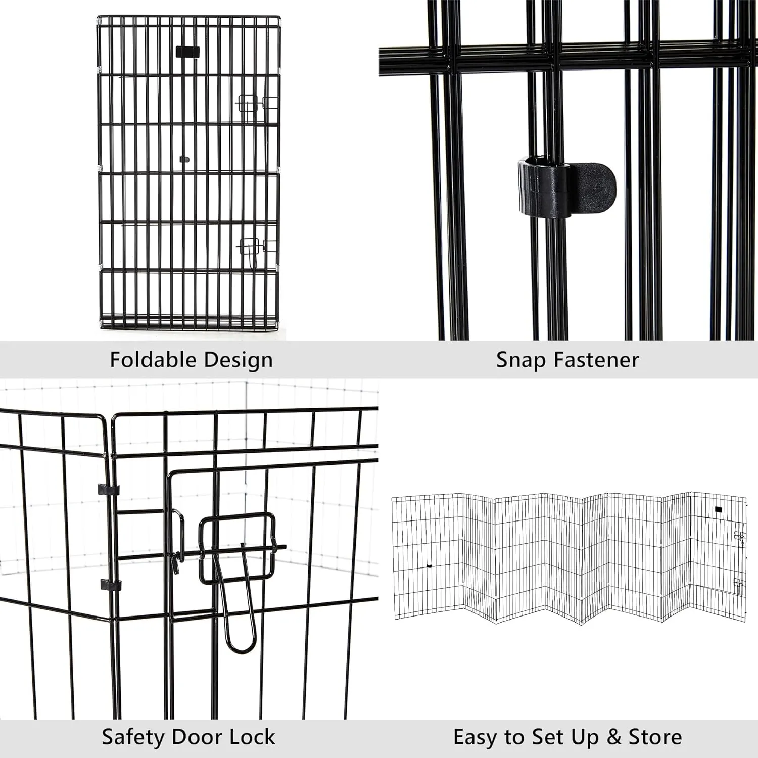 COOVA Foldable Octagonal Metal Dog Pen, Dog Exercise and Playpen, 24 Inches Wide x 42 Inches High, 8 Panels, Black
