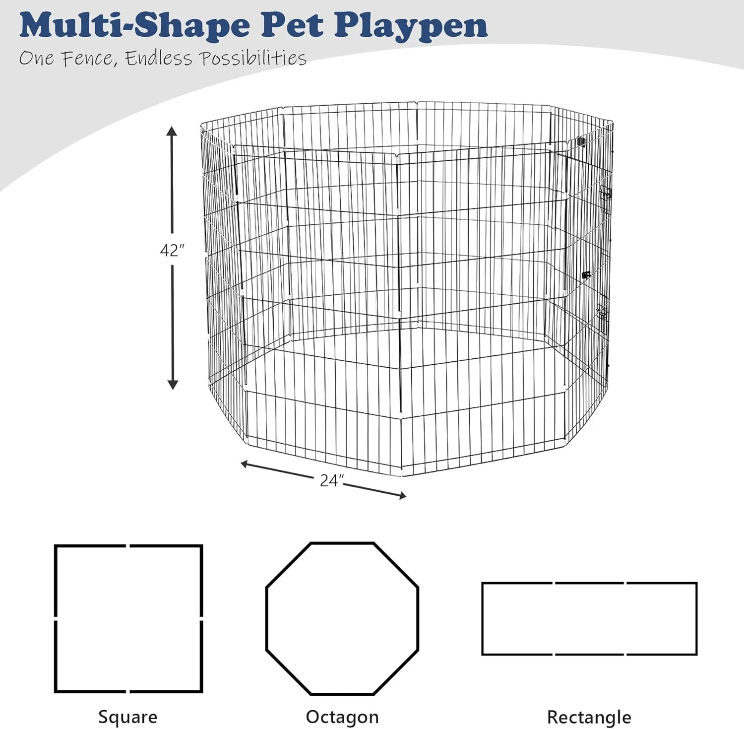 COOVA Foldable Octagonal Metal Dog Pen, Dog Exercise and Playpen, 24 Inches Wide x 42 Inches High, 8 Panels, Black