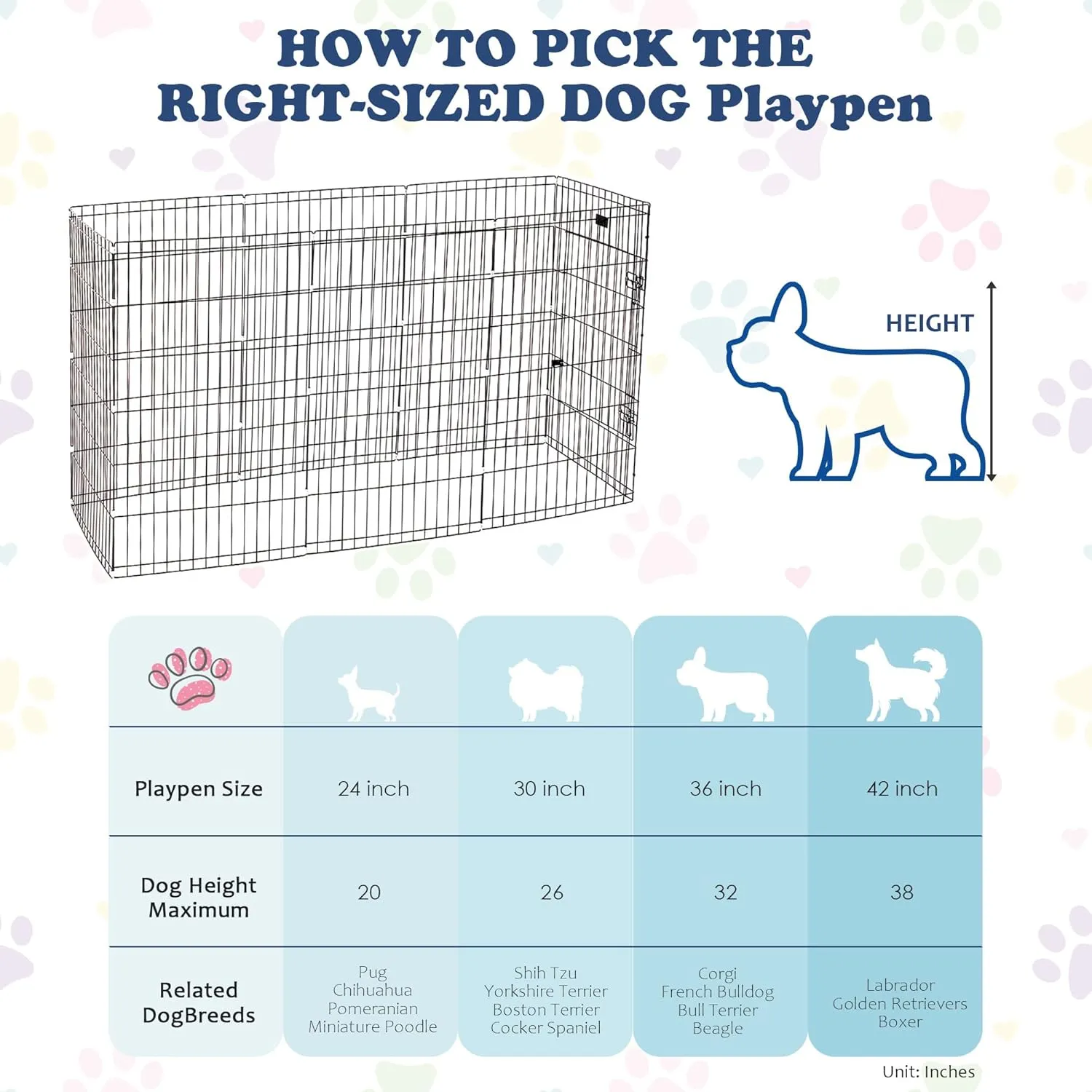 COOVA Foldable Octagonal Metal Dog Pen, Dog Exercise and Playpen, 24 Inches Wide x 42 Inches High, 8 Panels, Black