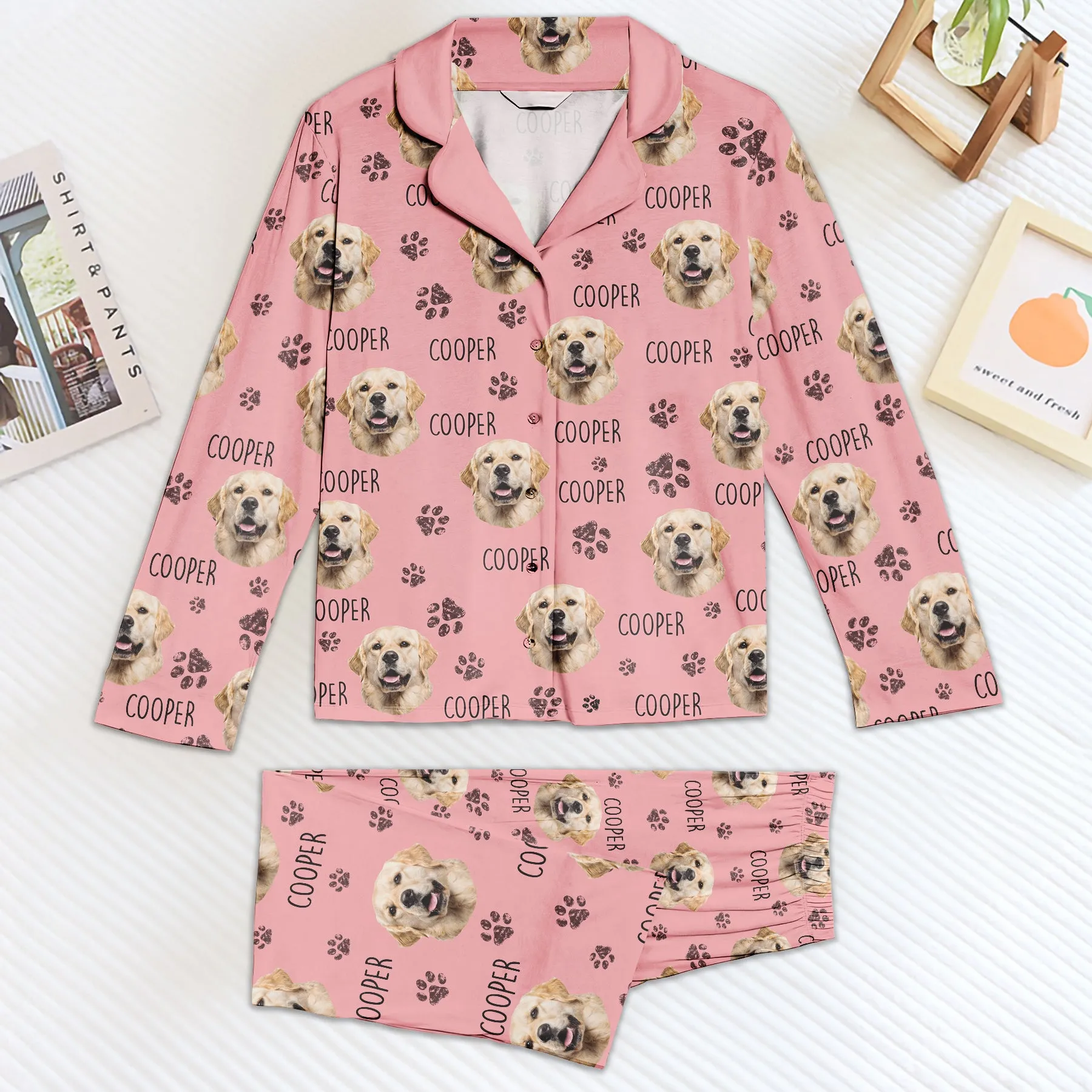Custom Dog Face And Dog Name - Personalized Photo Women's Pajamas Set