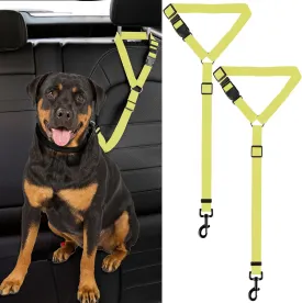 Dog Cat Safety Seat Belt Strap Car Headrest Restraint Adjustable Nylon Fabric Dog Restraints Vehicle Seatbelts Harness (Yellow)