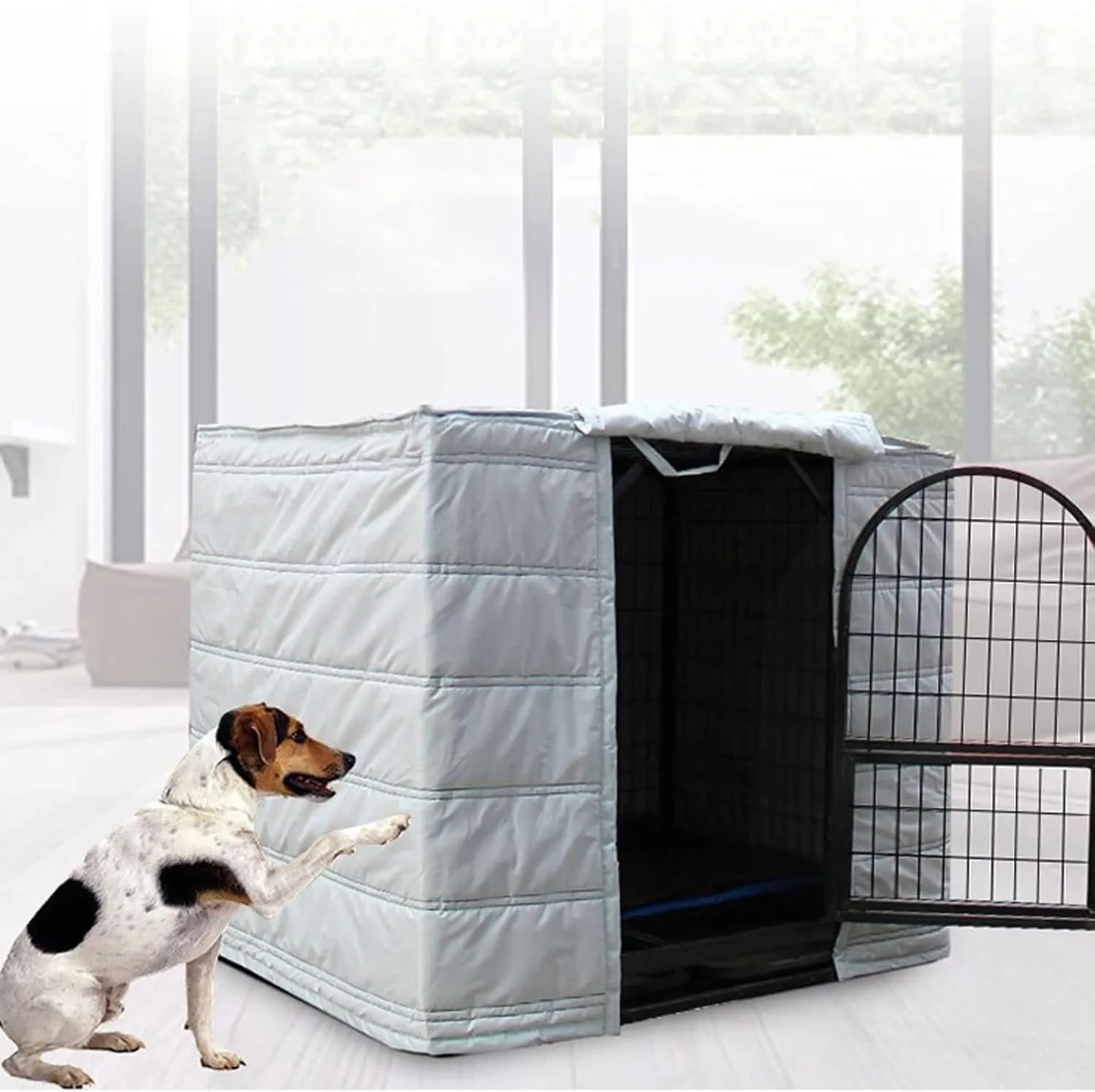 Dog Crate Insulation Cover, Waterproof Pet Kennel Protector, Animal Cage Windproof Warm Oxford Cloth Blanket, Roll-up Side Windows and Front Door, for Keep Pet Warm