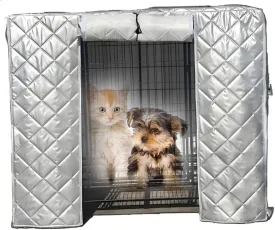 Dog Crate Insulation Cover, Waterproof Pet Kennel Protector, Animal Cage Windproof Warm Oxford Cloth Blanket, Roll-up Side Windows and Front Door, for Keep Pet Warm