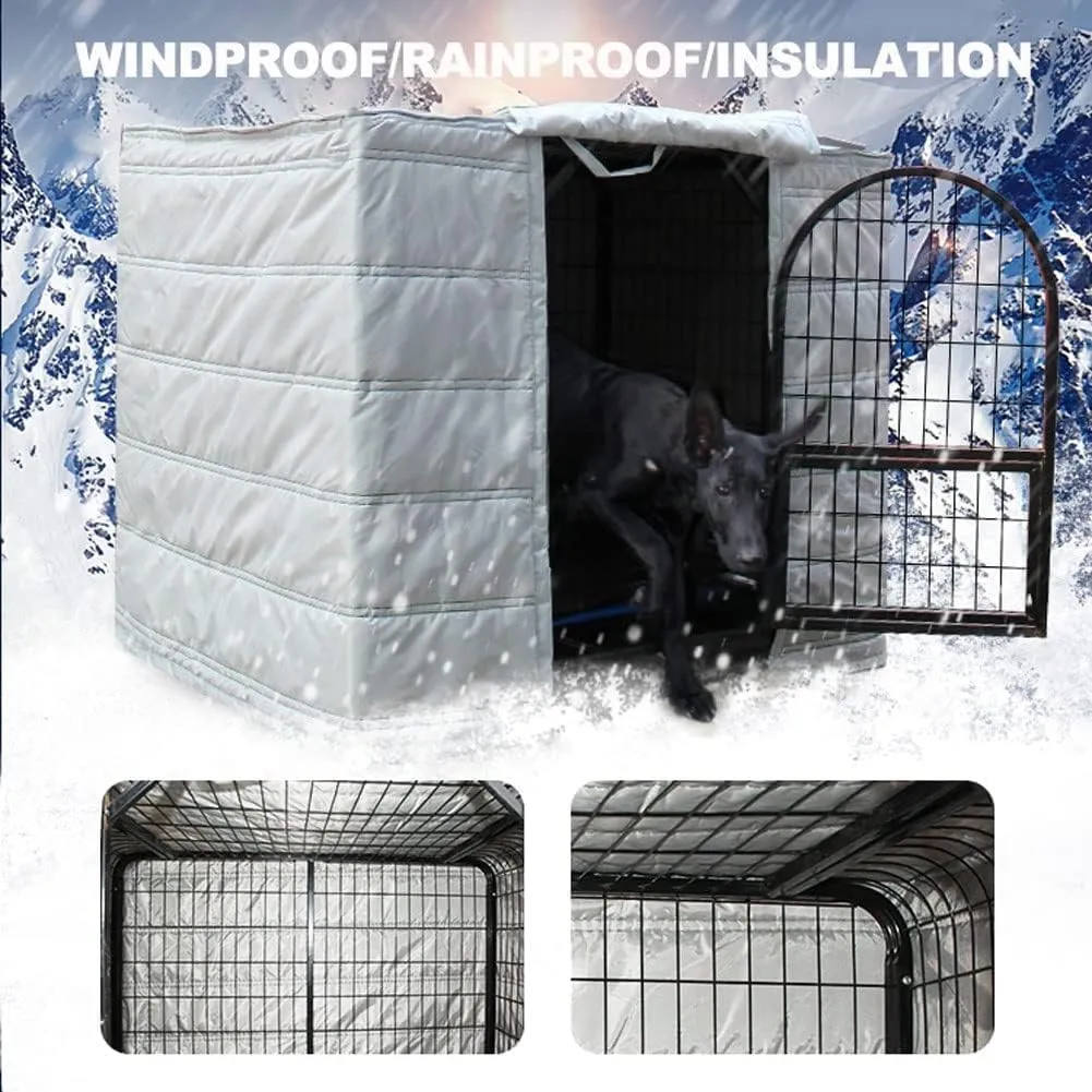 Dog Crate Insulation Cover, Waterproof Pet Kennel Protector, Animal Cage Windproof Warm Oxford Cloth Blanket, Roll-up Side Windows and Front Door, for Keep Pet Warm