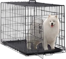 Dog Crate Large Dog Crate 48 Inch Double-Door Folding Medium Dog Kennel Wire Pet Cage with Divider Plastic Tray, Indoor Outdoor Travel Camping Pet Playpen for Large Medium Dogs