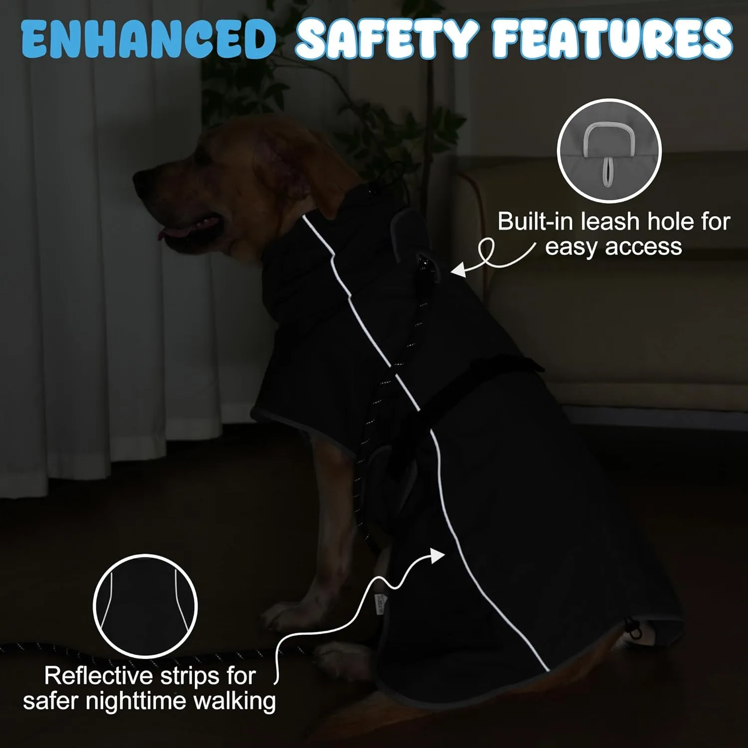 Dog Raincoat, Waterproof Dog Coat with Reflective Straps, Leash Hole & Polar Fleece Lining, Winter Snow Rain Coat for Small, Medium & Large Dogs, Warm, Windproof Vest Jackets