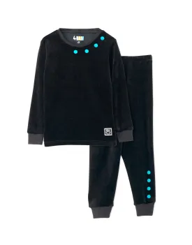 Dots In A Row Plush Velour Kids Pajamas Legging Set Black Aqua