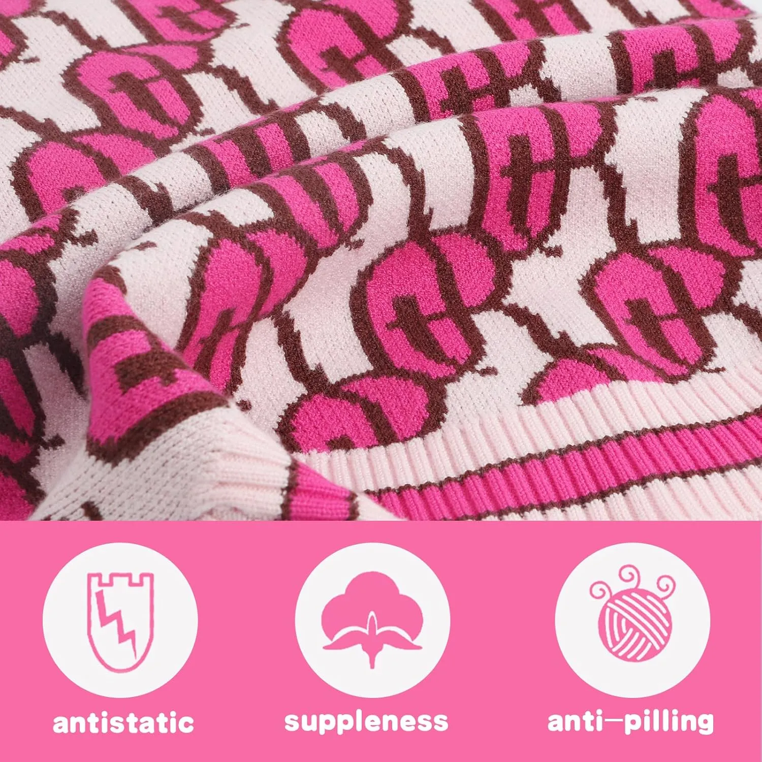 Dynamic Letter Patterned Dog Sweater, Pet Sweaters for Dogs, Dog Cardigan,Knitted Pet Clothing, Pet Clothes,Suitable for All Seasons and Types of Dogs(Pink M)