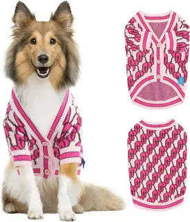 Dynamic Letter Patterned Dog Sweater, Pet Sweaters for Dogs, Dog Cardigan,Knitted Pet Clothing, Pet Clothes,Suitable for All Seasons and Types of Dogs(Pink M)