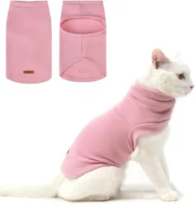 EXPAWLORER Soft Cat Sweater - Warm Clothes for Cats, Fall and Winter Coat Pullover Design, Fleeced Sweatshirt Also for Puppies Small Dogs, Pink M