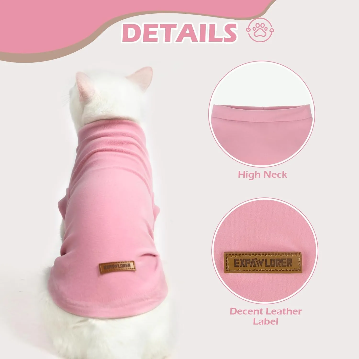 EXPAWLORER Soft Cat Sweater - Warm Clothes for Cats, Fall and Winter Coat Pullover Design, Fleeced Sweatshirt Also for Puppies Small Dogs, Pink M