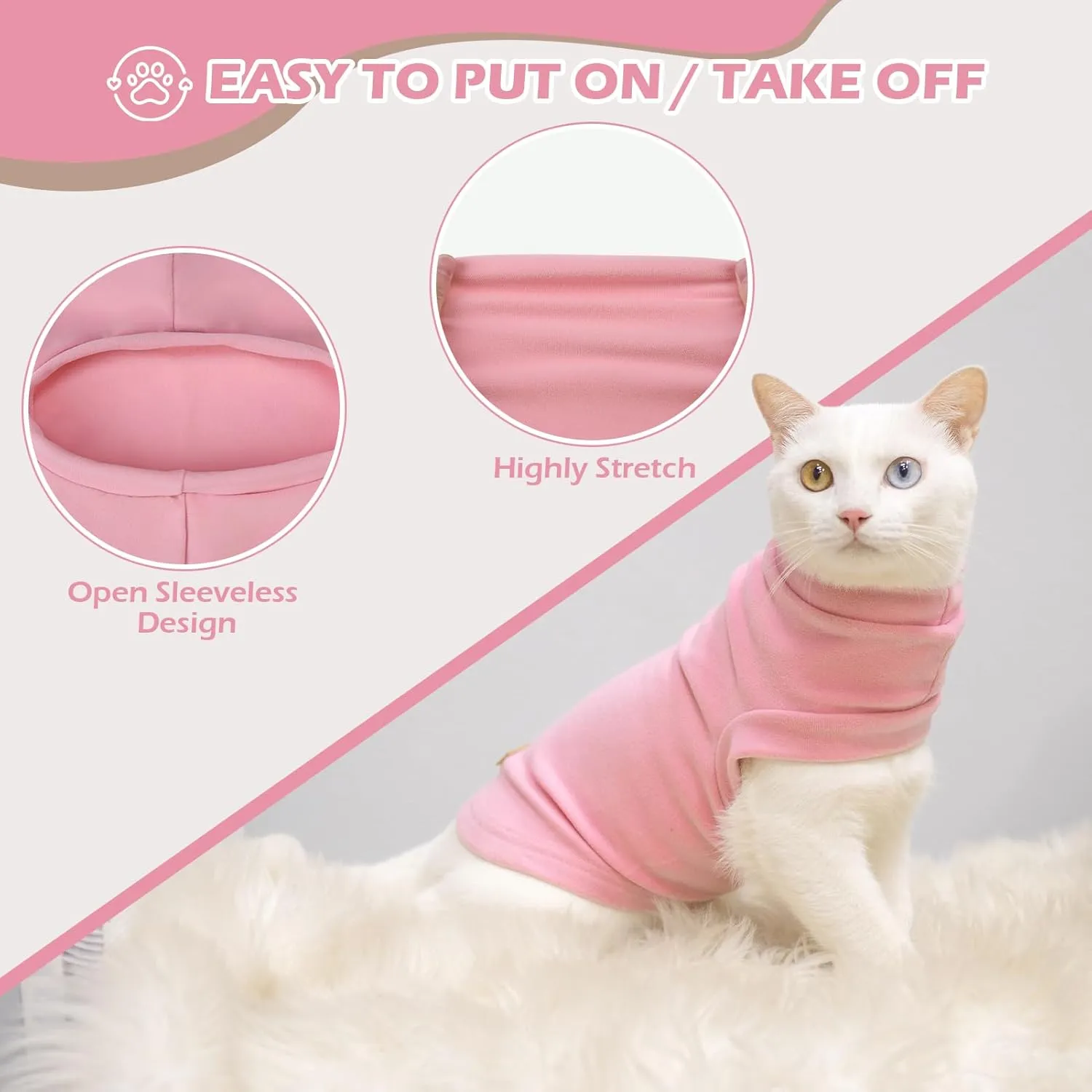 EXPAWLORER Soft Cat Sweater - Warm Clothes for Cats, Fall and Winter Coat Pullover Design, Fleeced Sweatshirt Also for Puppies Small Dogs, Pink M