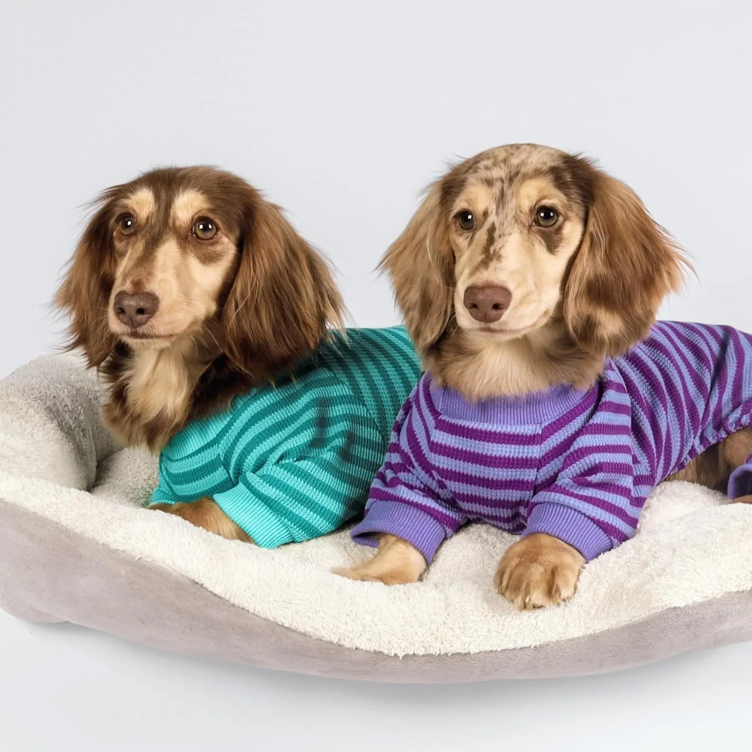 Fitwarm Green and Teal Striped Dog Pajamas, Waffle Dog Clothes for Small Dogs Girl Boy, Puppy Onesie with Feet, Pet Cat Outfit, XS